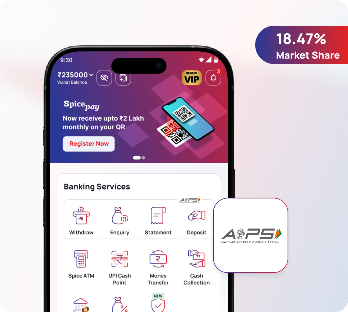 Customer using Aadhaar-enabled banking at a Spice Money outlet