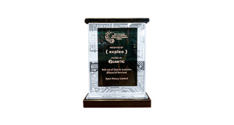 Award Trophy for Best Use of Data & Analytics in Financial Services Presented by Expleo